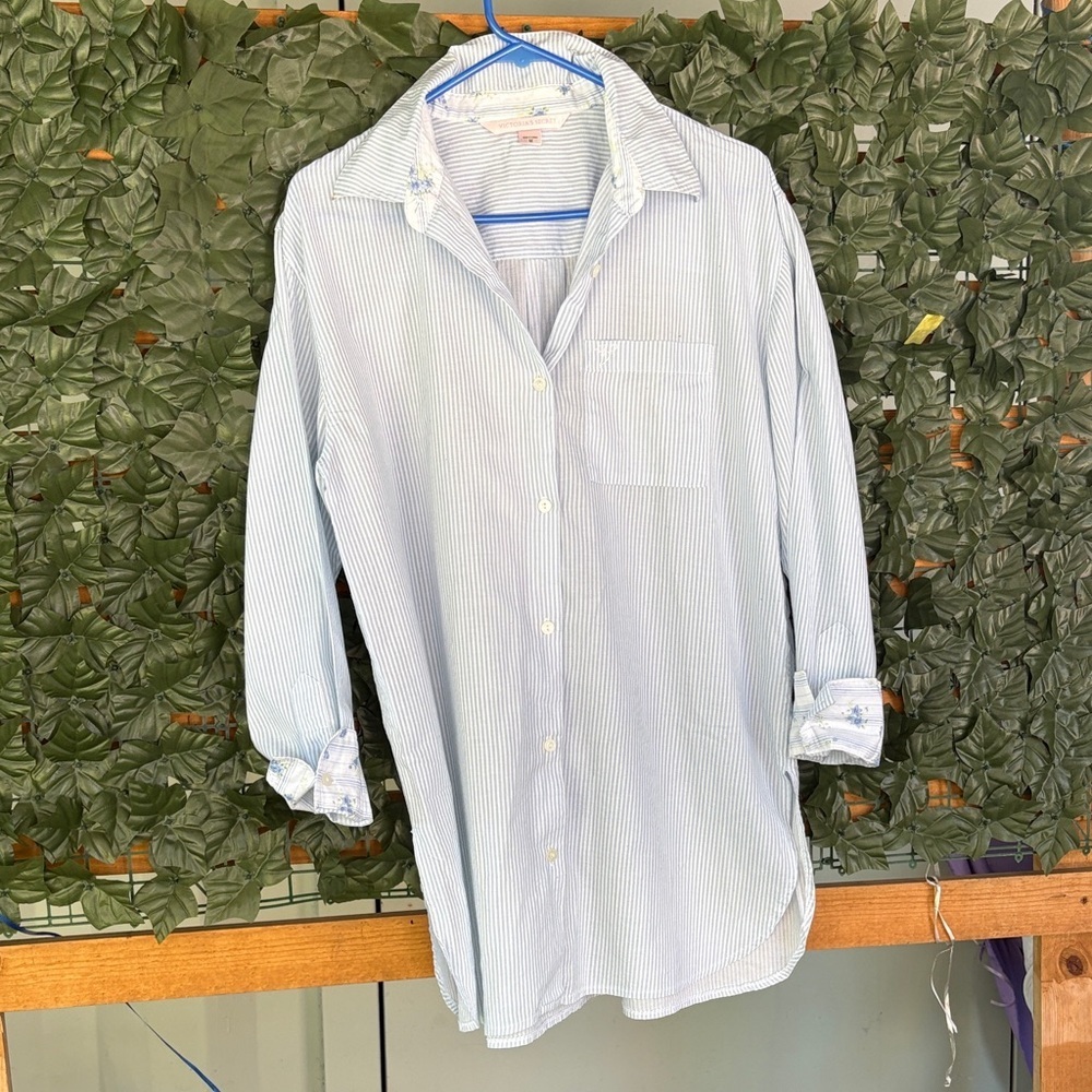 Victoria's Secret Light Blue Pinstripe Button-Down Shirt